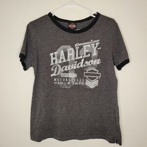 𝅺HARLEY Davidson Motorcycles Women’s Grey Short Sleeve Shirt Size (Large)